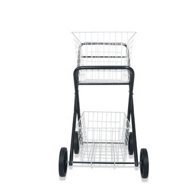 China Reliable Wire Folding Metal Supermarket Quality Trolley Double Folding Shopping Cart Trolley for sale