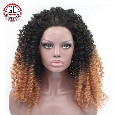 China Can be changed from straight to curly without frizz or tangling. High Quality Colored Curly Hair Lace Front Long Two Tone Color Synthetic Wigs for sale