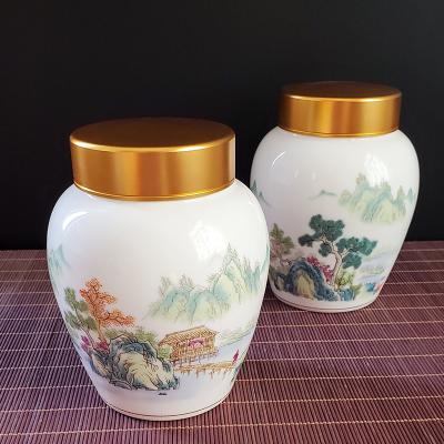 China Viable Custom Porcelain Coffee Tea Container Ceramic Food Storage Jar Tea Cart With Airtight Seal Bamboo Lid for sale