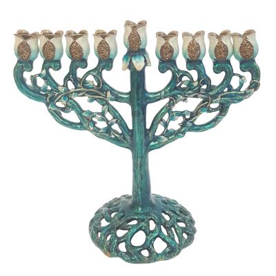 China Home Decoration Classic Design Large Enamel 7 Branch Menorah Candlestick Color Metal Zinc Alloy Candle Holder for sale