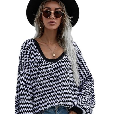 China 2021 Wholesale Fashion Autumn Knitted Printed Checked Multi-Color High Quality V-Neck Women Anti-Wrinkle Plus Size Sweaters for sale