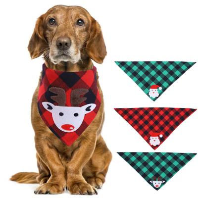 China Viable Washable Triangle Bibs Scarves For Puppy 2 PCS Christmas Plaid Dog Bandana With Applique Handmade for sale