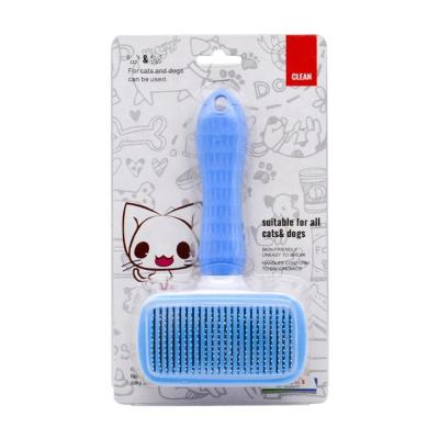 China Stocked Dogs Cats Pet Grooming Massage Tool Self Cleaning Slicker Brush Self Cleaning Pet Hair Comb Brush for sale