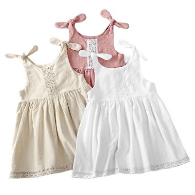 China Anti-wrinkle baby color pure cotton dress lace bow canvas princess Suspender Dress Pink for babies dress for sale