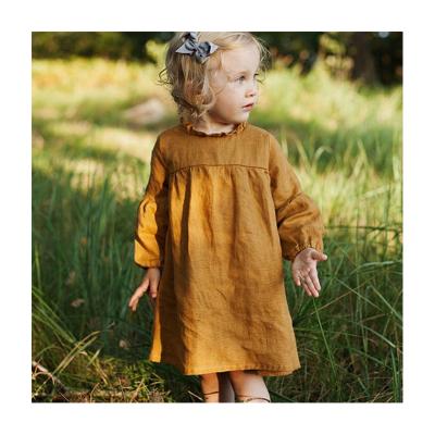 China Anti-wrinkle Autumn Pure Color Long Sleeves Baby Dress Kids Girls Canvas Dress for sale