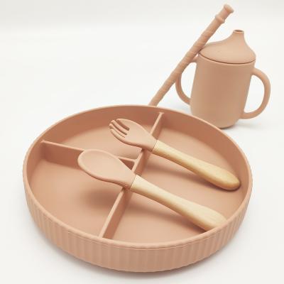 China Wholesale Minimalist Silicone Baby Set Silicone Dish Cup Fork Spoon Cup Water Baby Feeding Set for sale