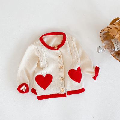 China Newborn Kids Baby Girl Sweater Coat Anti-Shrink Baby Girl Long Sleeve Soft Cotton Cardigan Clothes Heart Design for sale