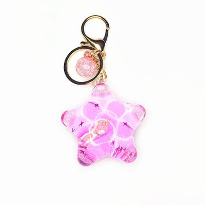 China Fashion Dropshipping Acrylic Liquid Quicksand Star Pentagon Unicorn Floating Car Key Chain Bag Key Pendant for sale