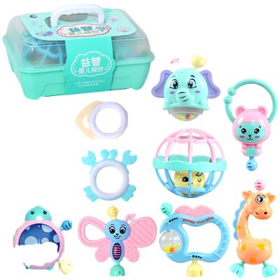 China Newborn Baby Intellectual Development 0-1 Years Cartoon Plastic Teether Ratchet Storage Gift Box Set Hand Rattle Toy for sale