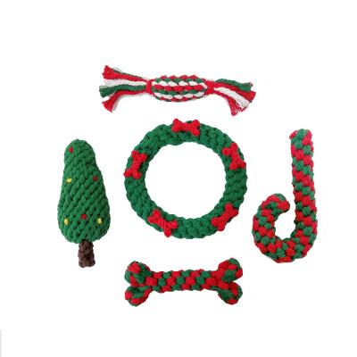 China Dogs Christmas Style Pet Cotton Rope Toys Pet Chew Toy Set Dog Molar Toy for sale