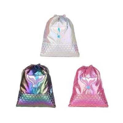 China Waterproof Cute Teenage Holographic Laser PU Mermaid Drawstring Bag School Backpack Custom Bag For Kids Girls for sale