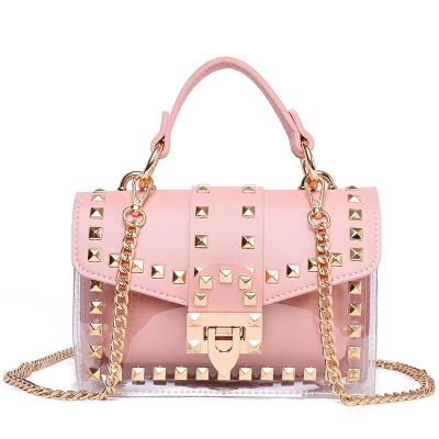 China Hot Fashionable Rivet Studded Transparent Shoulder Bag PU PVC Women Handbag Jelly Bag Ladies Crossbody Bag High Quality Sale for sale