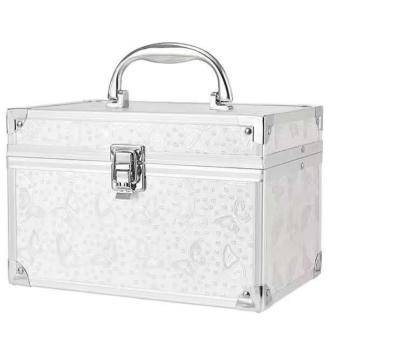 中国 Silver Lockable Aluminum Alloy Cosmetic Storage Box For Professional Artist Portable Makeup Train Case With Handle 販売のため