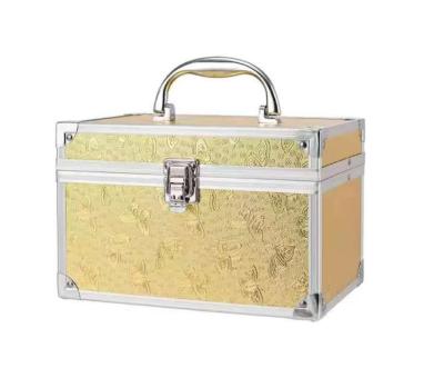 China Makeup Suitcase Cosmetic Box Makeup Nails Polish Case Mini Aluminum Durable Diamonds Luxury Metal Cosmetic Case Number for sale