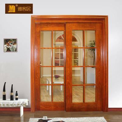 China Windproof Windproof Cedar Wooden Glass Balcony Sliding Interior Double Track Sliding Door for sale