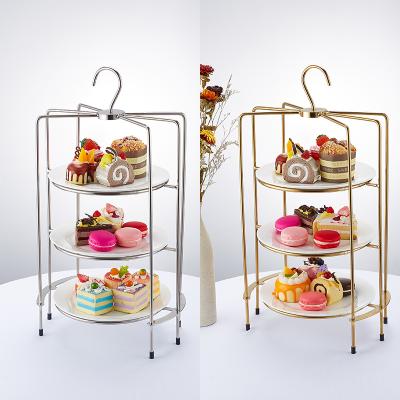 China Factory viable custom luxury high quality hotel banquet buffet cake stand gold set 3 tier cake stand gold cake pedestal stand for sale