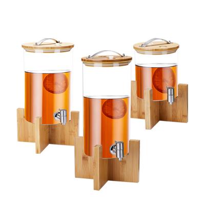 China Buffet Beverage Rack Cold Sourcing Pyrex Wooden Glass Juice Dispenser 4053-8L for sale