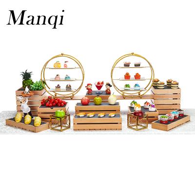 China Nordic Style Catering Equipment Beech Wooden Buffet Elevations Hotel Buffet Display Rack, Display Bread Rack For Buffet Food for sale