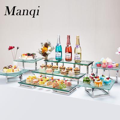 China Hotel buffet food equipment hot sale stainless steel buffet rack riser restaurant dessert food display stand for sale