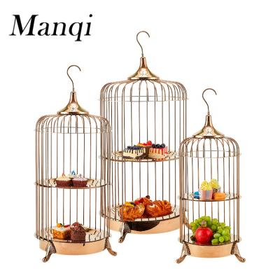 China Afternoon tea buffet dessert stand birdcage cupcake food supply royal and luxury gold display stand for sale