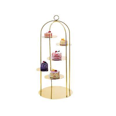 China Royal and Luxury Mirror Royal Birdcage and Polish Luxury Metal Gold Cage Cake Stand Shaped Cakee Stand for sale