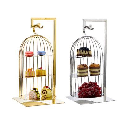 China Royal and Luxury Rose Gold Dessert Display Metal Wire Birdcage Stands Birdcage Cupcake Stand for Wedding Cake for sale