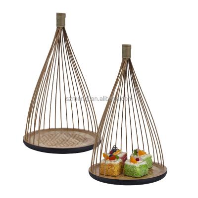 China Viable Wooden Birdcage Tray Buffet Fruit Dessert Sample Dish Afternoon Tea Rack Cake Stand for sale