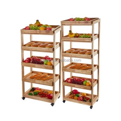 China Wooden Portable Tray Multi Layer Fruit Display Rack 2/3/4/5/6 Layer Detachable Supermarket Buffet Newspaper Rack Oak Bread Tray for sale