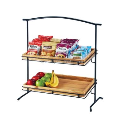 China Luxury& Manqi Stylish Equipment Wooden Fruit Display Riser Bread Shelf Wooden Snacks Racks for sale