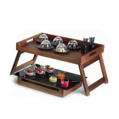 China Cafeteria Sustainable Utensils Wooden Tiered Serving Rack Banquet Natural Square Wooden Risers For Food Display Rack for sale