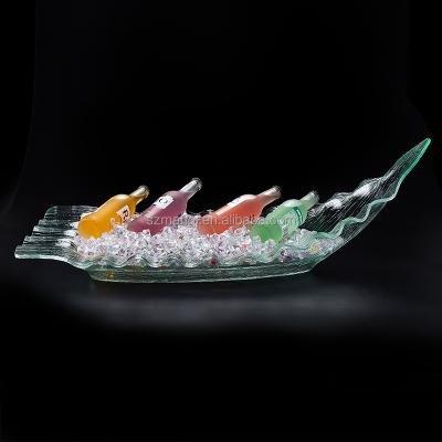 China Sustainable Acrylic Japanese Dish Restaurant Dry Ice Tray Boat Shape Sashimi Dish Tray for sale