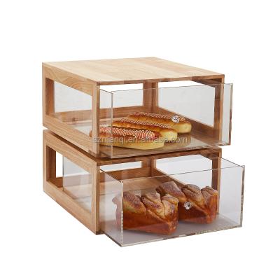 China Nordic Type Bread Style Drawer Storage Box 2 Layer Bamboo Kitchen Countertop Cake Box Bread Holder for sale