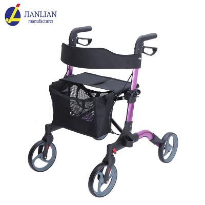 China Lightweight Aluminum Porcelain Customized Rolling Walker / Removeable Folding Light Weight Rollator Walker Physiotherapy Equipment With Seat for sale