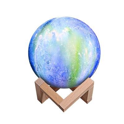 China Modern 7 Inch Blue Sky 3D Printed 16 Color Tapping Lamp And Moon Lunar Touch Night Changing Lamp for sale