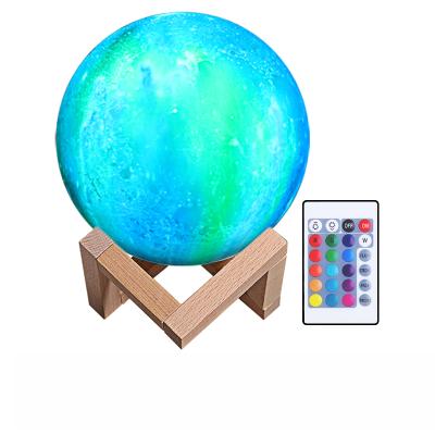 China Modern Brightness 16 Colors RGB Dimmable 3D Moon Night Light Remote Touch Control Led Lunar Lamp for sale