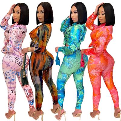 China Autumn wholesale European and American printed women's tie dye suit shirt two-piece set QUICK DRY for sale