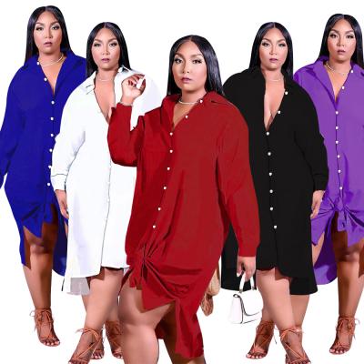 China Wholesale Anti-static Large Women's Autumn And Winter Lapel Shirt Solid Irregular Dress for sale