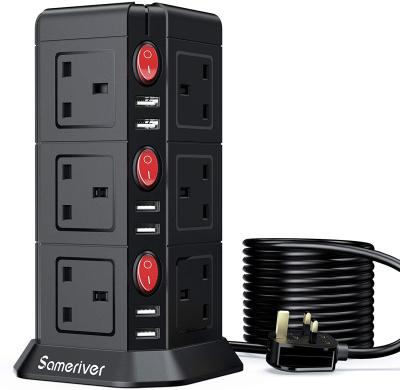 China Smart Outlets 6 Way Power Outlets 12 Multiple Surge Protector Power Tower USB Charging Ports 2m Extension Cord 4.33 x 4.33 x 6.69 inch for sale