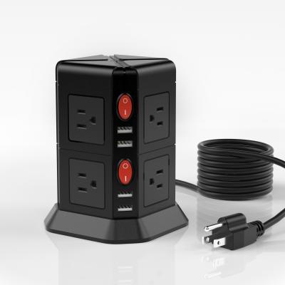 China Lightweight Overnight Charger Power Strip Tower Socket Wireless Extension Advance with 8 Widely Spaced Outlets 4 USB Ports 4.33 x 4.33 x 6.69 inch for sale