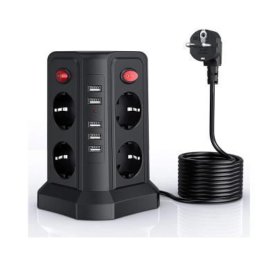 China Eu Socket Power Strip Tower Socket With 5 Usb Ports And 8 Outlet Multi Supplement Chargers With 2m Extension Cable Power Socket 194*160*128mm for sale