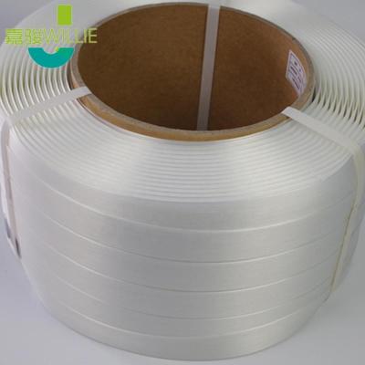 China Manual Wrapping High Quality White 13-32Mm Soft Fiber Belt Polyester Compound Tie Strapping for sale