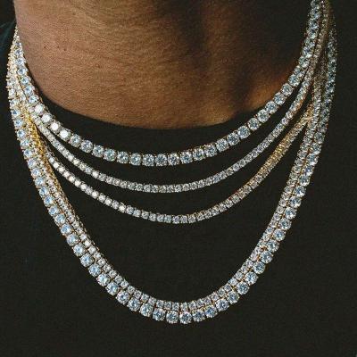 China Hiphop Wolesale 4mm 14k Gold Plated Tennis Chain 0.3ct Moissanite 22 inch Tennis Chain for sale