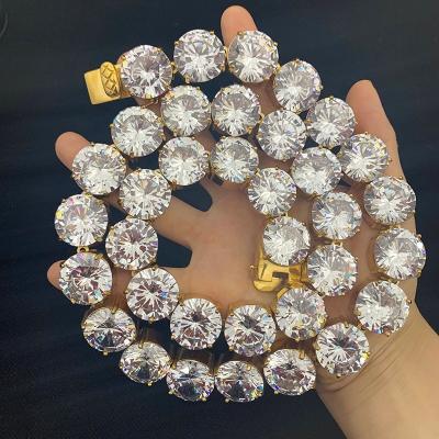 China Hiphop Super XXL 20mm CZ Zirconia AAA Big Diamond Hip Hop Lab Diamond Stainless Steel Tennis Chain for sale