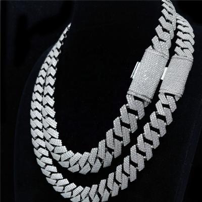 China Hiphop Hip Hop Jewelry S925 Gold Plated 18mm Width Diamond Prong Cuban Link Chain Moissanite Cuban for sale