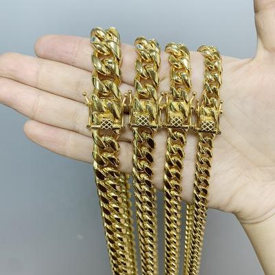 China Hiphop Ready To Ship Stock 316L 18K Stainless Steel Pvd Plated 8MM Miami Mens Cuban Chain Necklace for sale