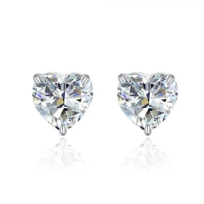 China Hiphop Crossover Diamond Tester 925 Sterling Silver Earrings Screw Back Earring Moissanite Diamond Heart Earring for sale