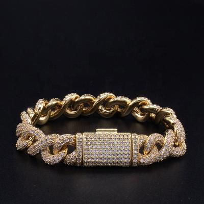 China Hot Sale 13mm Hip Hop Men's Gems Cuban Link Chain Bracelet Unique Lab Durable Diamond Design Bracelet for sale