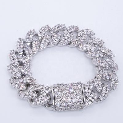 China Durable Gems Baguette Diamond Luxury Cuban Link Fork Chain Hip Hop Bracelet For Women for sale