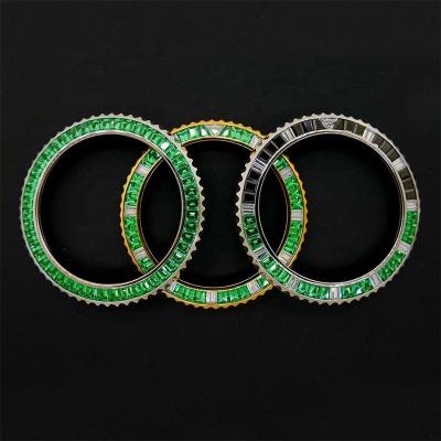 China Original Stainless Steel Gem Watch Bezel Custom Mix Color Gemstones with Black and Green Gemstones for GMT-Master II for sale