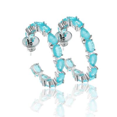 China Fashionable Zuanfa Women Jewelry Fusion Custom Stone Paved Semi Joyas For Wedding Party Paraiba Circle Earrings for sale